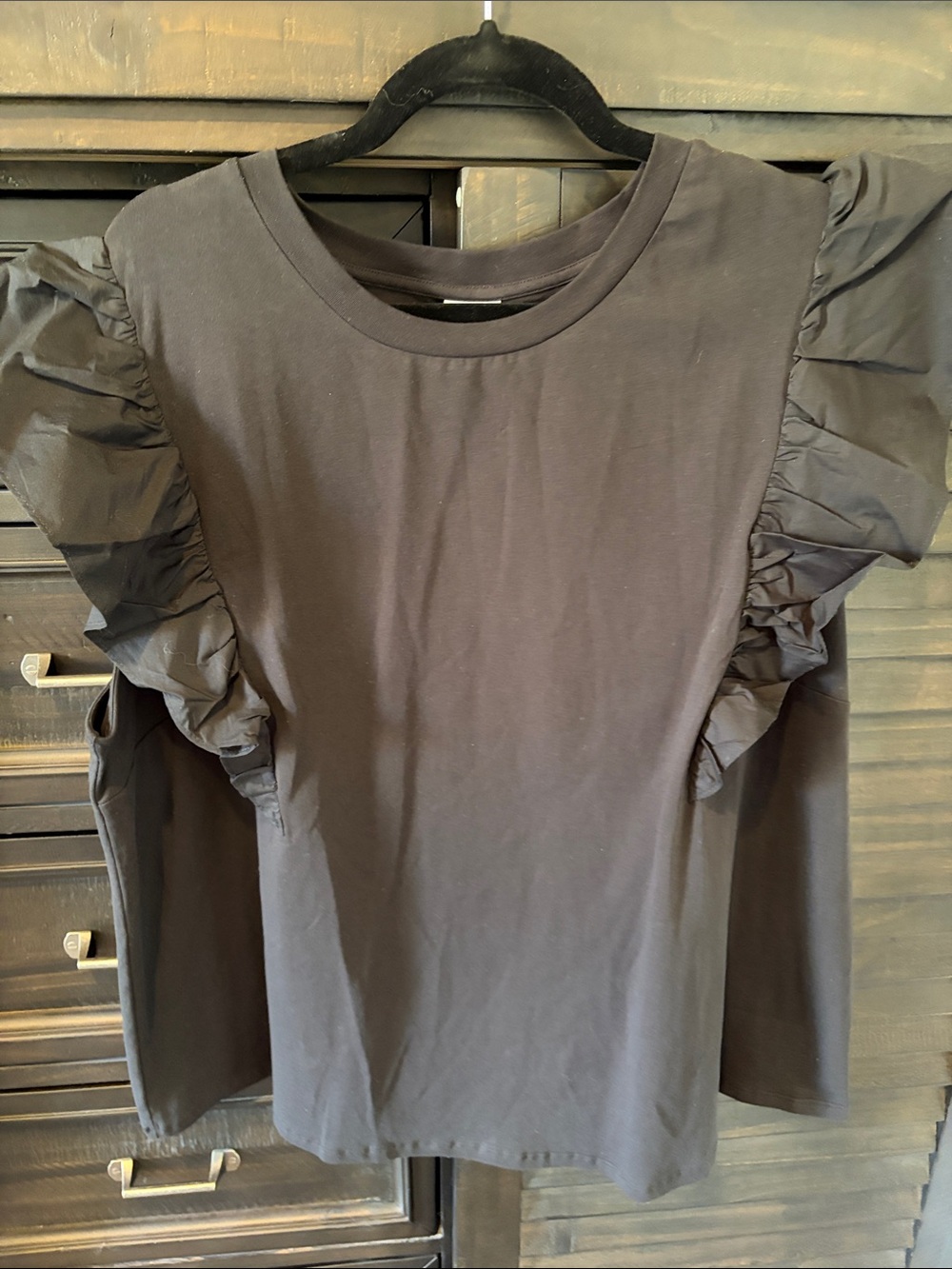 A New Day Black Ruffle-Sleeve Short Sleeve Top 2X